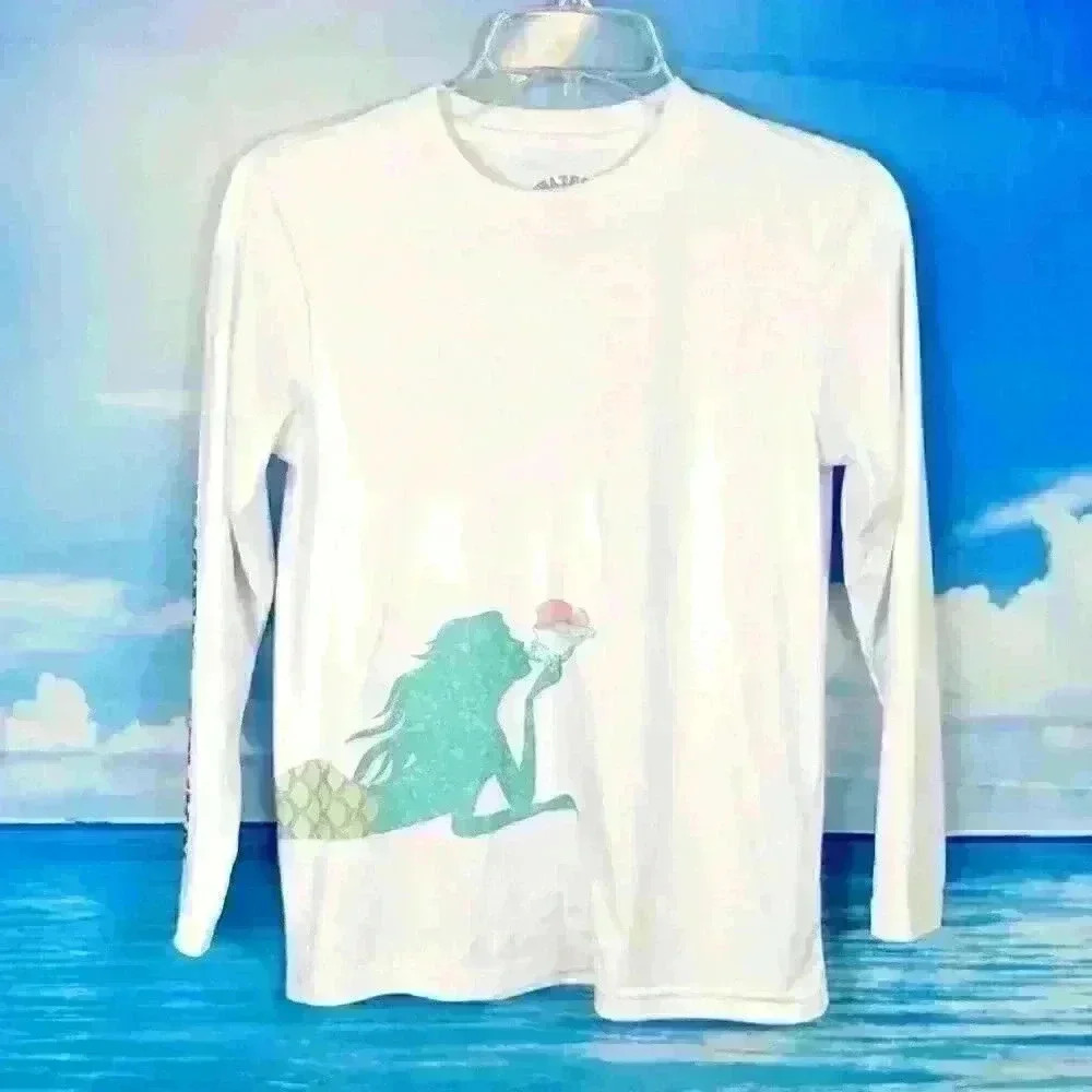 SALTWATER Girls WHITE Swimshirt MERMAID Graphic LOGO Lightweight Stretch size M - Picture 2 of 4